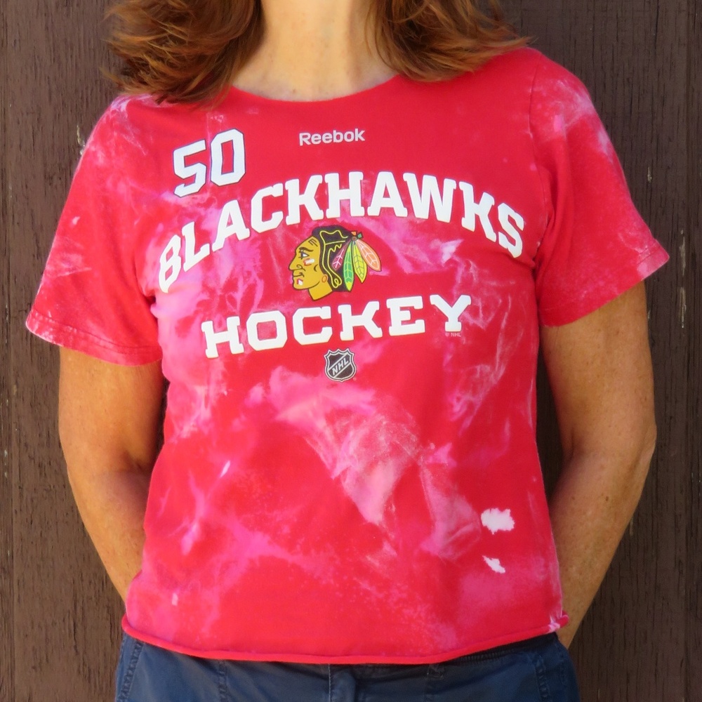 Blackhawks #50 Crawford Custom Bleach Crop Top S